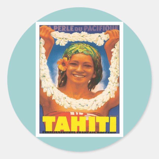 Adesivo Redondo Vintage Tahiti (Frente)