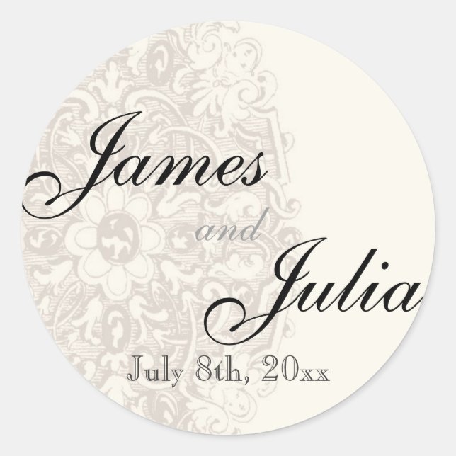 Adesivo Redondo Vintage Taupe Lace - Casamento (Frente)