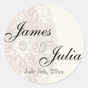 Adesivo Redondo Vintage Taupe Lace - Casamento