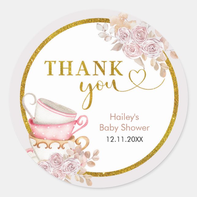 Adesivo Redondo Vintage Tea Party Obrigado Sticker (Frente)