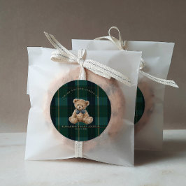Adesivo Redondo Vintage Teddy Bear Plaid Polo Baby Shower