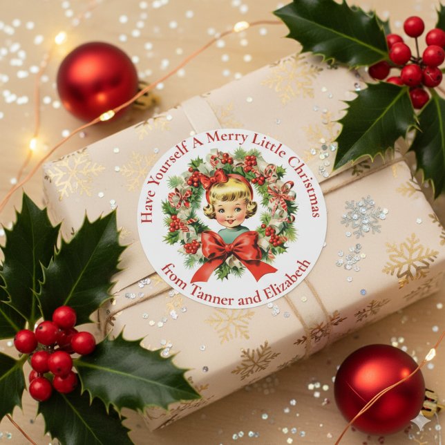 Adesivo Redondo Vintage Tenha Um Feliz Natal. (Vintage Have Yourself A Merry Christmas Custom Classic Round Sticker)