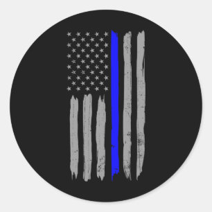 Adesivo Redondo Vintage Thin Blue Line Shirt Policial Apoia Usa Fl