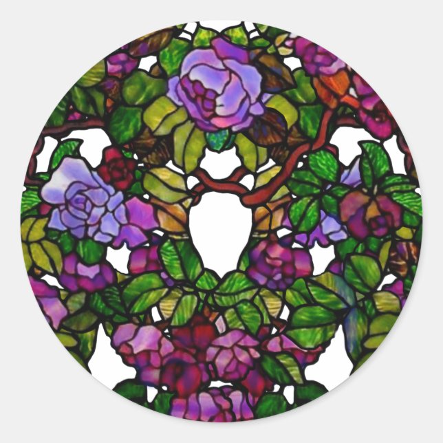 Adesivo Redondo Vintage Tiffany Vidro Estido Rosas (Frente)