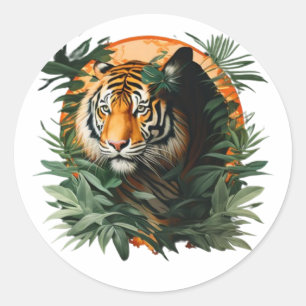 Adesivo Redondo Vintage Tiger Shirt, Japonês Tiger, Estética Shi