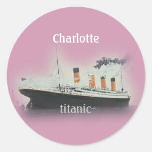 Adesivo Redondo Vintage Titanic Ocean Liner Girl Nome Rosa Navio