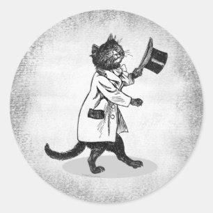 Adesivo Redondo Vintage Top Hat Cat no Grunge Sticker