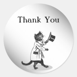 Adesivo Redondo Vintage Top Hat Cat Obrigado Sticker