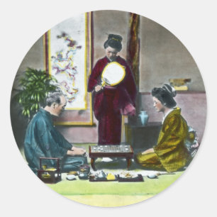 Adesivo Redondo Vintage Tradicional Japonês Mahjong 麻 雀