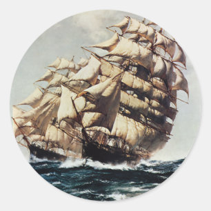 Adesivo Redondo Vintage Transporation, navios de tosquiadeira em