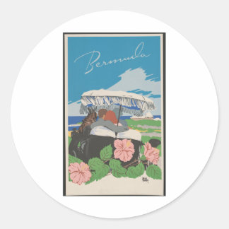 Adesivo Redondo Vintage Tropical Island Poster de viagens - Bermud