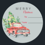Adesivo Redondo Vintage Truck Christmas Name Holiday Gift Sticker<br><div class="desc">Vintage Truck Natal Gift Sticker. Para e da tipografia. Nome da família no caminhão.</div>