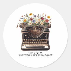 Adesivo Redondo Vintage TypeWrite e Wildflower Round Sticker