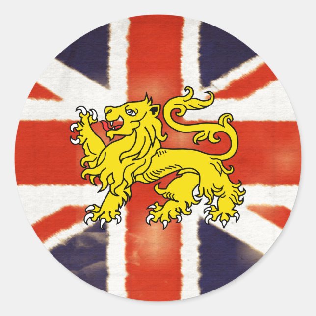 Adesivo Redondo Vintage Union Jack Heraldry Lion Sticker (Frente)