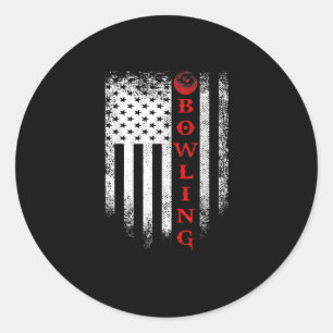 Adesivo Redondo Vintage USA American Flag Boliche Bowler Silhouett