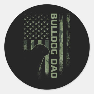 Adesivo Redondo Vintage Usa Camo Flag Proud English Buldog Pai Si