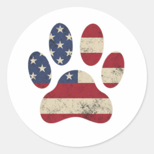 Adesivo Redondo Vintage USA Flag 4° De Julho Paw Print Patriotic