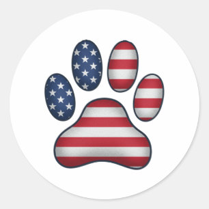 Adesivo Redondo Vintage USA Flag 4° De Julho Paw Print Patriotic