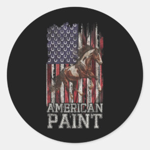 Adesivo Redondo Vintage USA Flag American Paint Horse Lover2