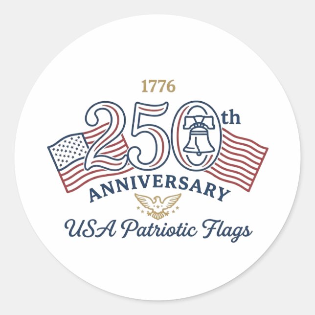 Adesivo Redondo Vintage USA Patriotic Flags & Liberty Bell Vinyl S (Frente)