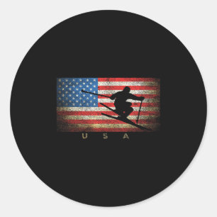 Adesivo Redondo Vintage Usa Skiing American Flag Clica Mulheres Me