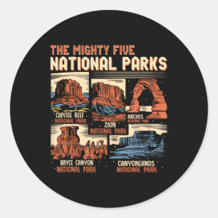 Adesivo Redondo Vintage Utah Mighty Five 5 Parques Nacionais Camin