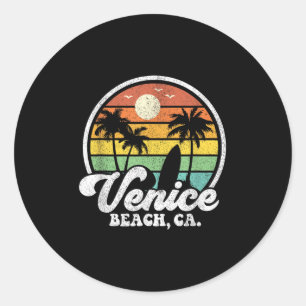 Adesivo Redondo Vintage Venice Beach California Ca Surfing Retro S