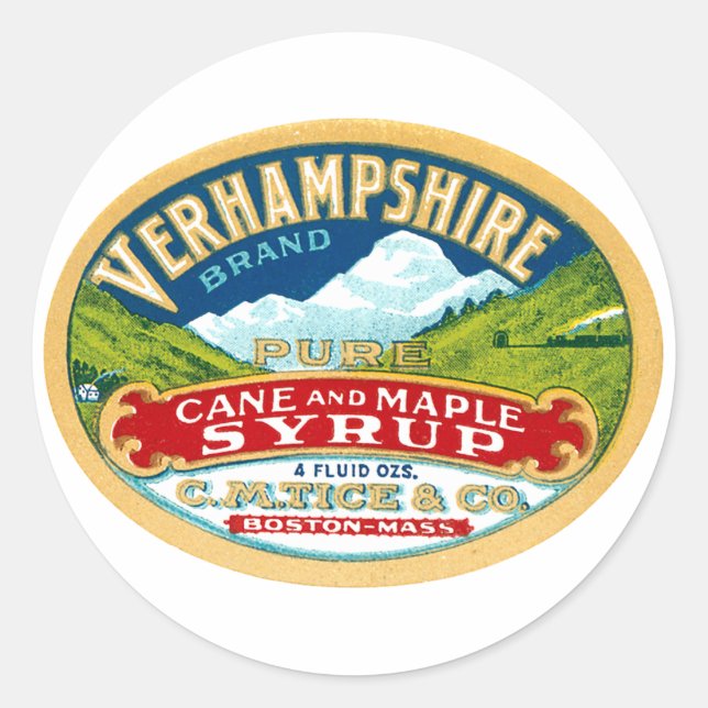 Adesivo Redondo Vintage Vernhampshire Cane Maple Syrup Label (Frente)