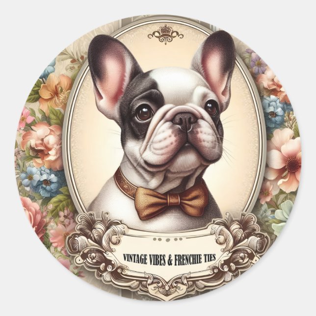 Adesivo Redondo Vintage Vibes & Frenchie Gravatas (Frente)