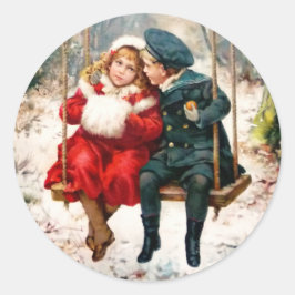 Adesivo Redondo Vintage Victorian Children in Swing Round Sticker