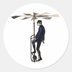 Adesivo Redondo Vintage Victorian Helicopter Voando Contraptação