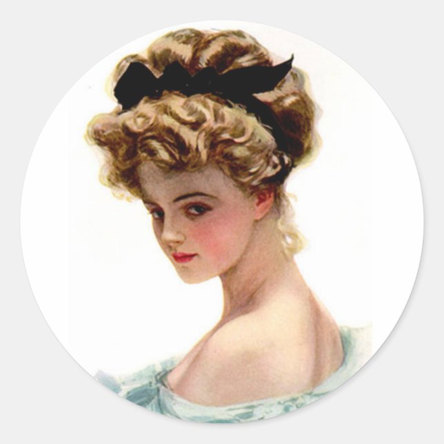 Adesivo Redondo Vintage Victorian Lady Stickers Seals (Frente)