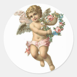 Adesivo Redondo Vintage Victorian Namorados Cherub