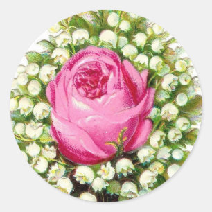 Adesivo Redondo Vintage Victorian Pink Rose & Lily do Vale