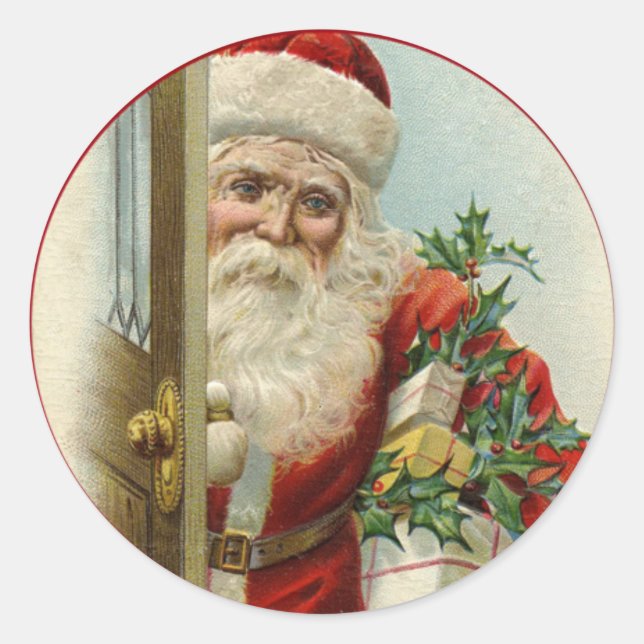 Adesivo Redondo Vintage Victorian Santa Claus (Frente)
