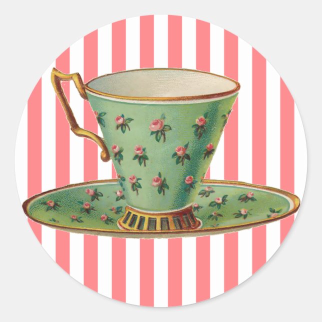 Adesivo Redondo Vintage Victorian Tea Cup (Frente)