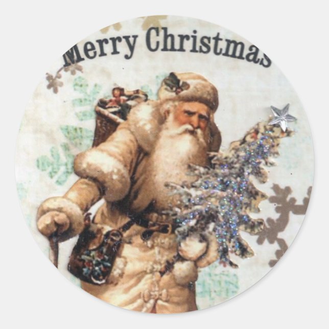 Adesivo Redondo Vintage Vidage Vintage Vidage Papai Noel (Frente)