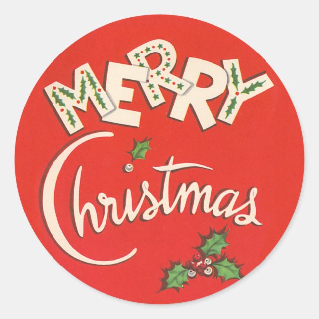 Adesivo Redondo Vintage - Vintage Felry Christmas Sticker (Frente)