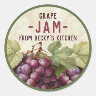 Adesivo Redondo Vintage Vintage Red Grape Jam Canning