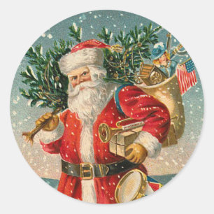 Adesivo Redondo Vintage - Vintage Santa Claus