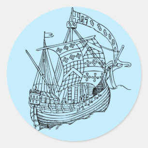 Adesivo Redondo Vintage - Vintage Ship Stickers