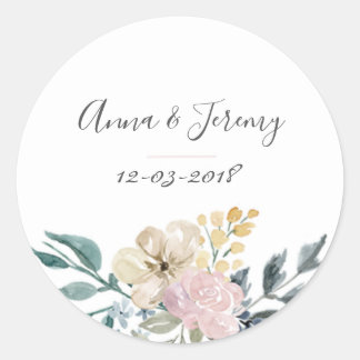 Adesivo Redondo Vintage Vintage, vinheta de casamento floral