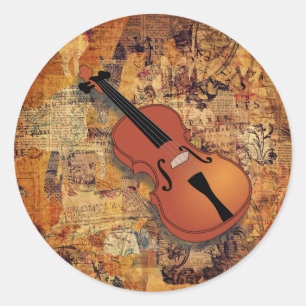 Adesivo Redondo Vintage Violin Stickers