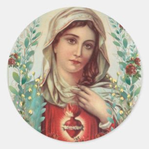 Adesivo Redondo Vintage Virgem Religiosa Mary Imaculada Coração