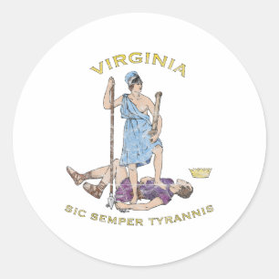 Adesivo Redondo Vintage Virginia Motto Sic Semper Tyrannis