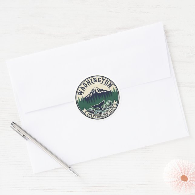Adesivo Redondo Vintage Washington State Emblem  (Envelope)