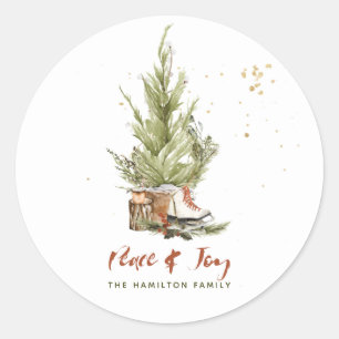 Adesivo Redondo Vintage Watercolor Boho Christmas Watercolor