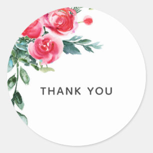 Adesivo Redondo Vintage Watercolor - Folhas Vermelhas Róficas Com 