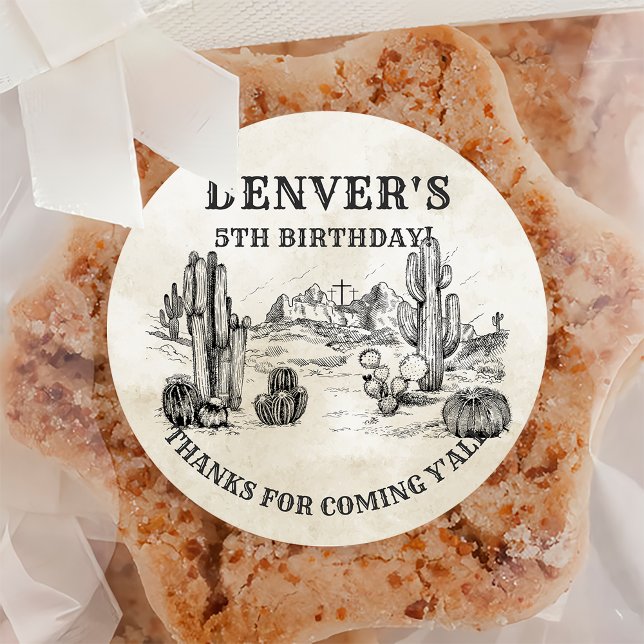 Adesivo Redondo Vintage Western Country Cowboy Aniversário Obrigad (Criador carregado)