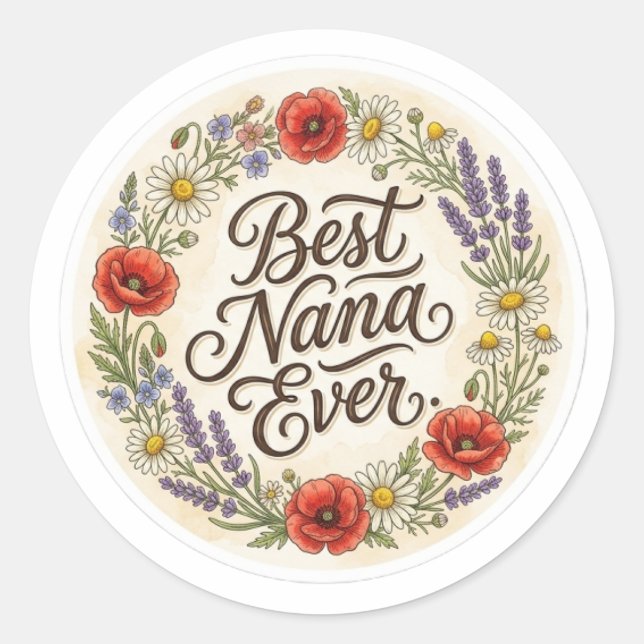 Adesivo Redondo  Vintage Wildflower Best Nana Ever Floral Gift Sti (Frente)
